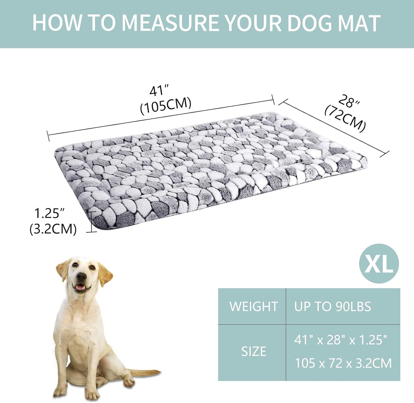 Reversible Dog Crate Pad Bed Mat (Warm & Cool) - Soft, Machine Washable Sleeping Mat for Small to XX-Large Dogs and Cats, Grey Stone Pattern