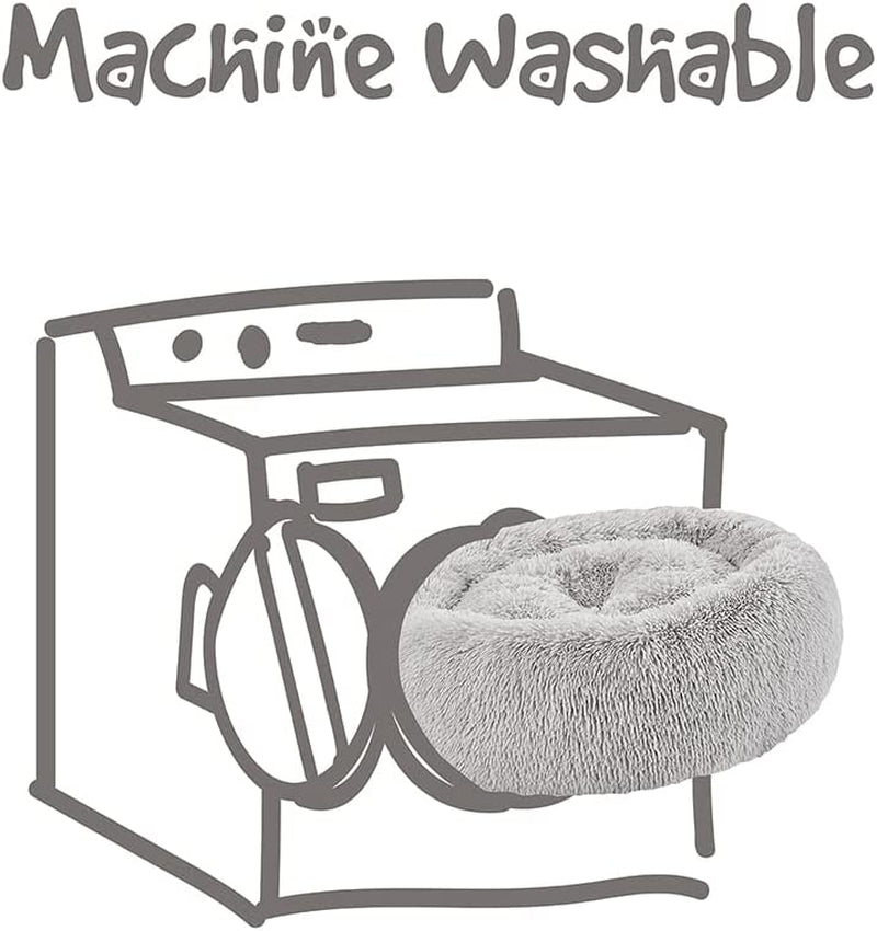 Faux Fur Calming Dog Bed for Small Dogs, Soft Plush Anti-Anxiety Pet Couch, Machine Washable with Non-Slip Bottom, 23" x 23" x 6", Grey