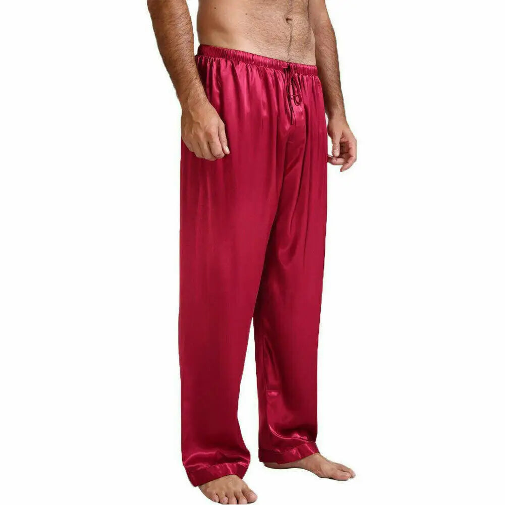 Men's Loose Silk Satin Pajama Pants - Casual Nightwear Sleep Bottoms