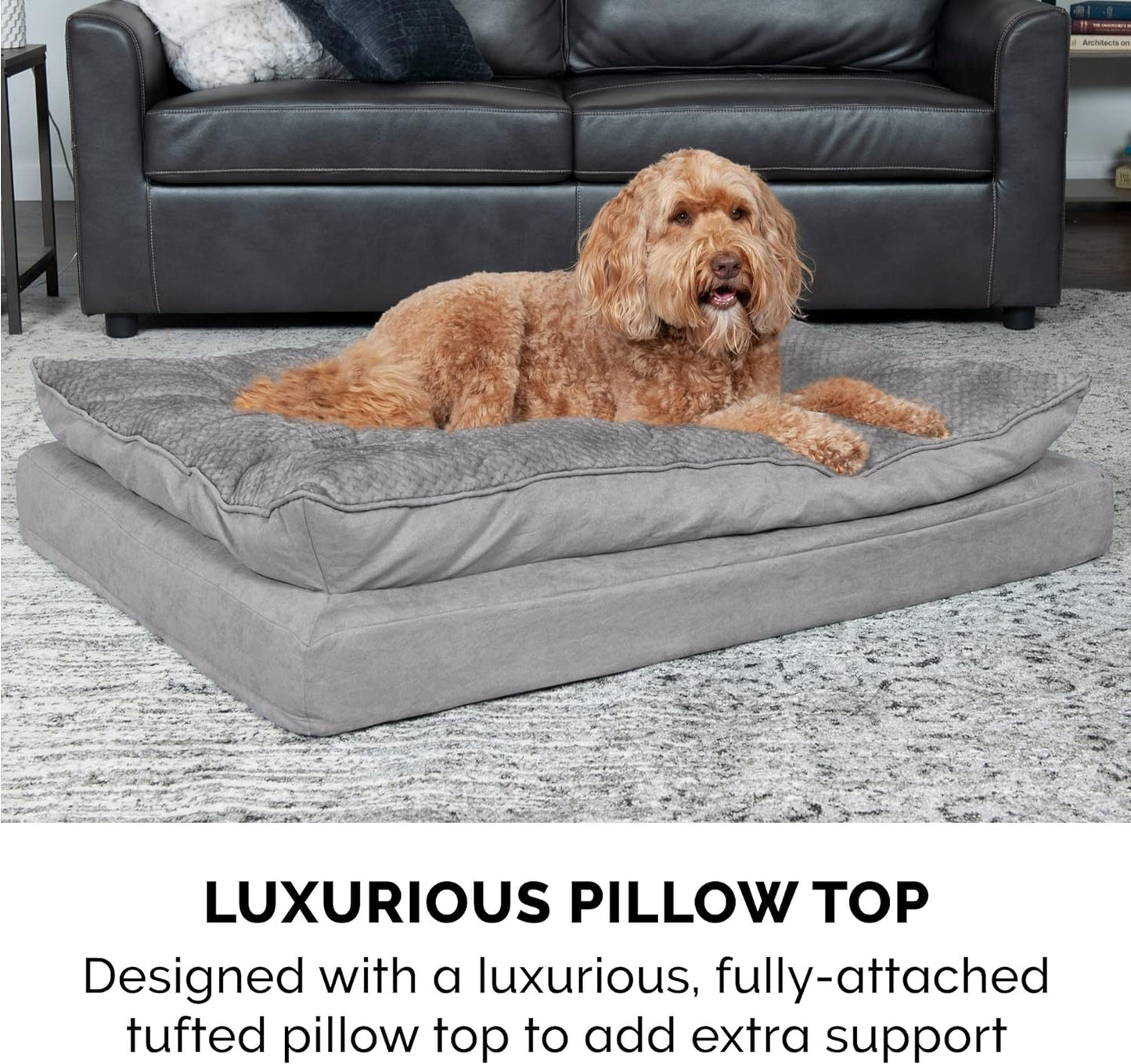 Orthopedic Dog Bed for Medium and Small Breeds with Removable Washable Cover and Pillow Cushion Top, Supports Dogs Up to 35 lbs - Minky Plush and Suede Mattress in Titanium Gray, Medium Size