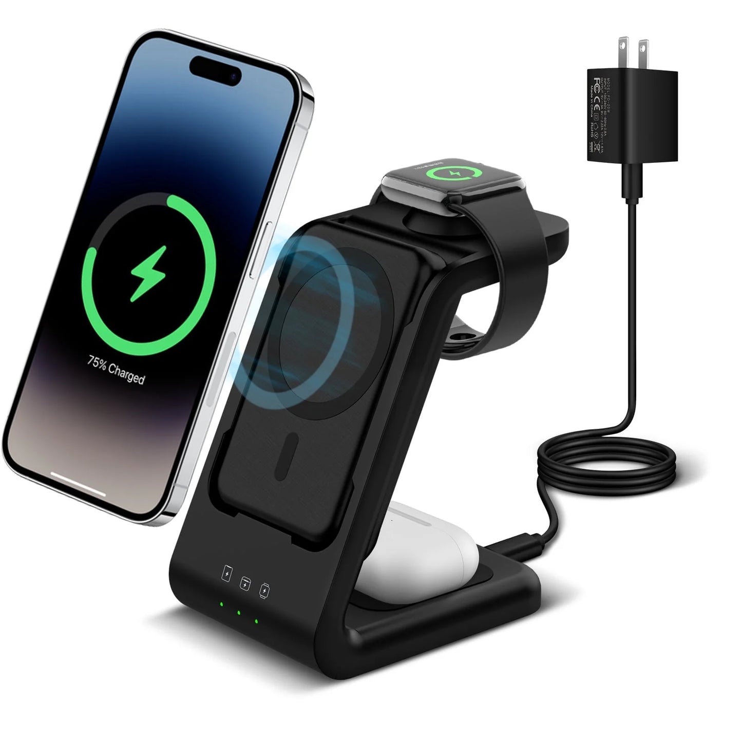 3 in 1 Wireless Charging Station for Iphone 16, 15 & Apple Watch, 5000Mah Magsafe Power Bank