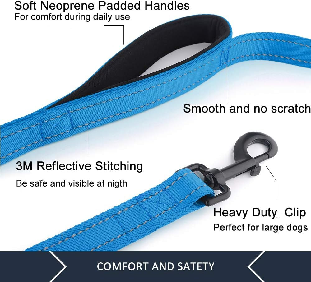6Ft Heavy Duty Dog Leash with Padded Traffic Handles, Reflective Design for Enhanced Control and Safety Training, Ideal for Large and Medium Dogs (Light Blue)