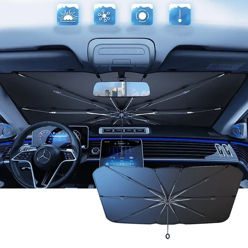 Foldable Car Windshield Sun Shade Umbrella for UV Protection and Heat Reduction