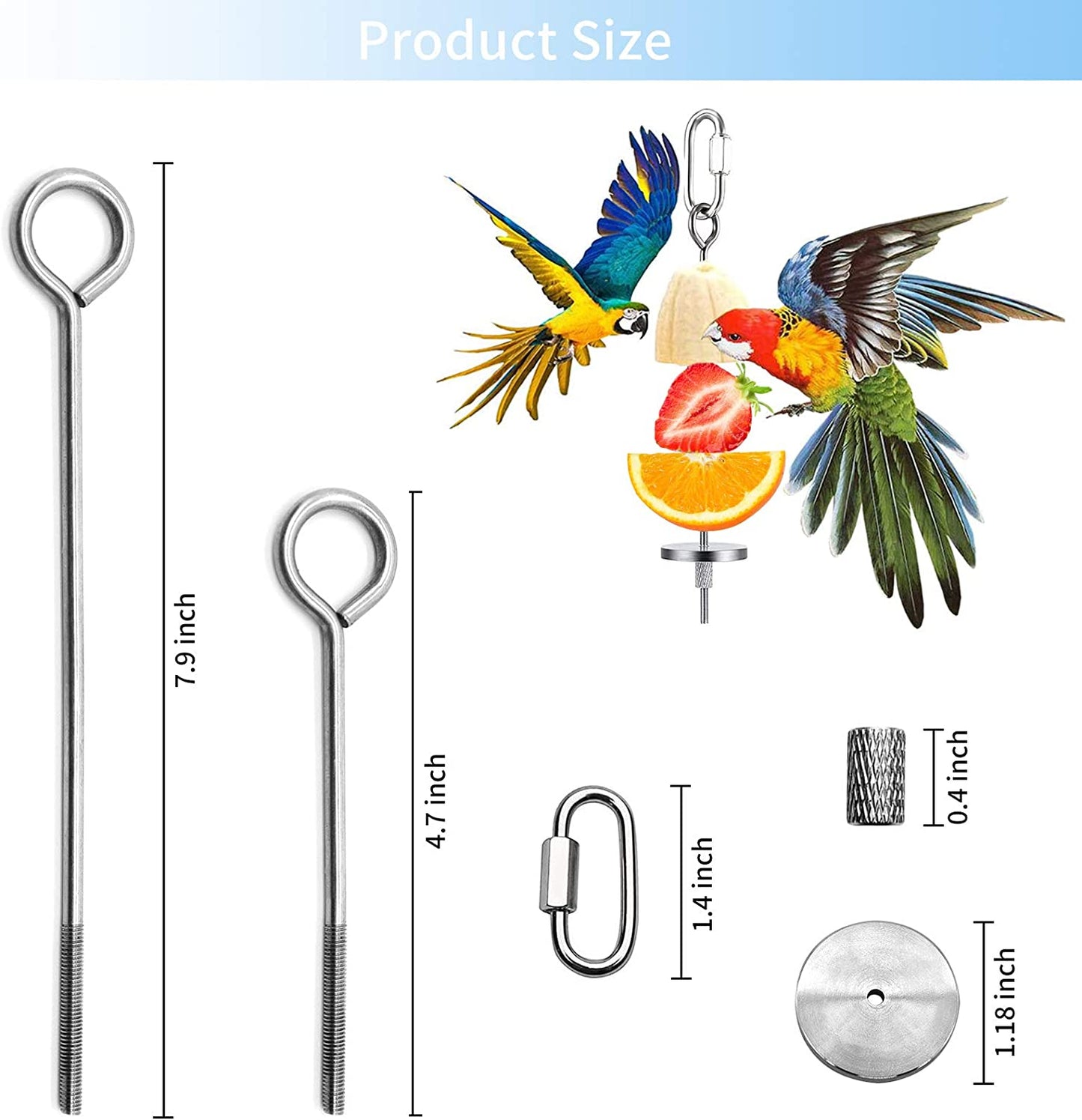 3-Piece Stainless Steel Bird Food Holder and Feeder Toy for Small Animals, Ideal for Parrots, Cockatoos, and Cockatiels