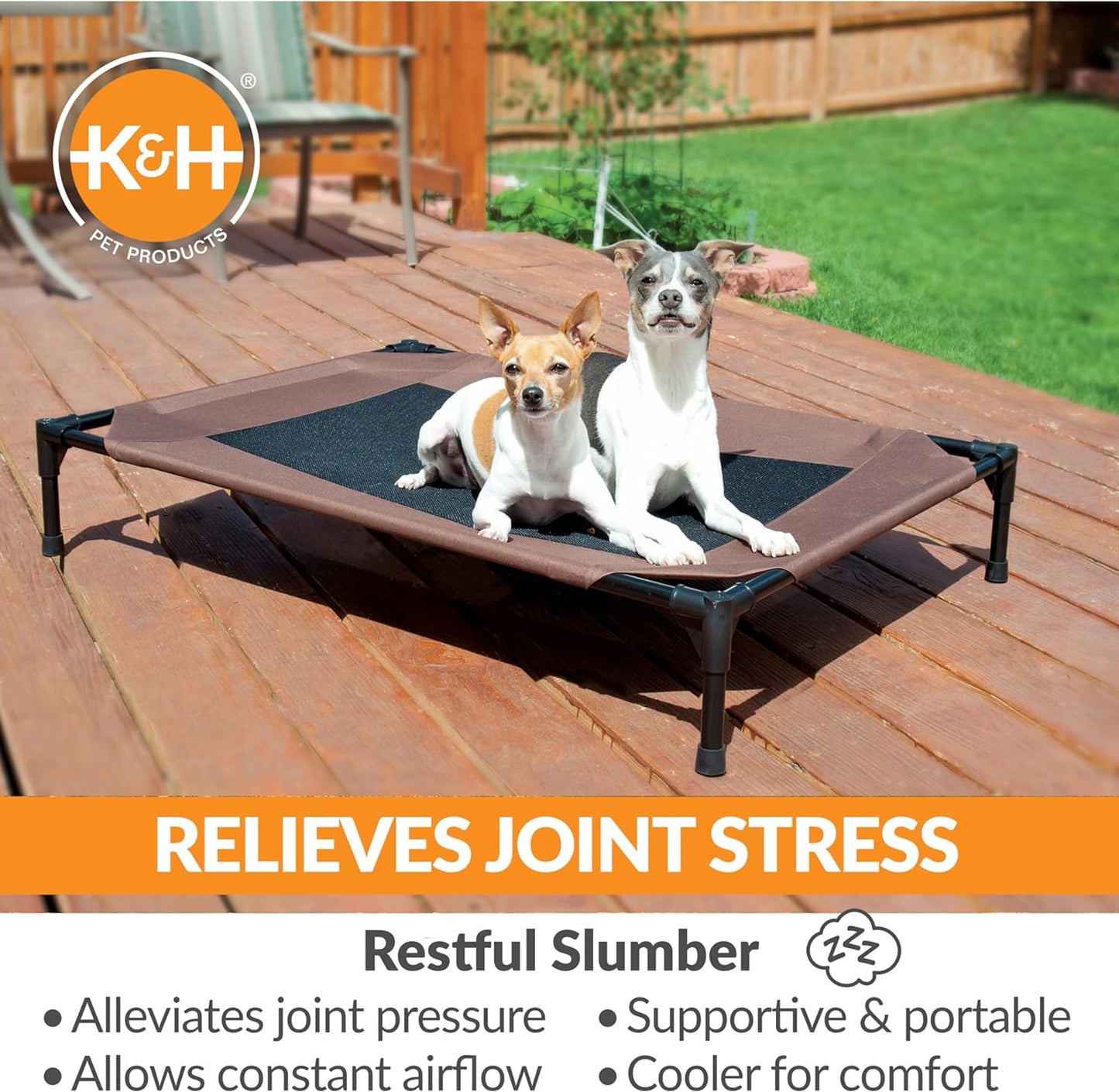 Elevated Outdoor Dog Cot - Breathable Cooling Hammock Pet Bed for Large Dogs, Washable Mesh Cover, Collapsible Portable Design, 42 x 30 In, Chocolate