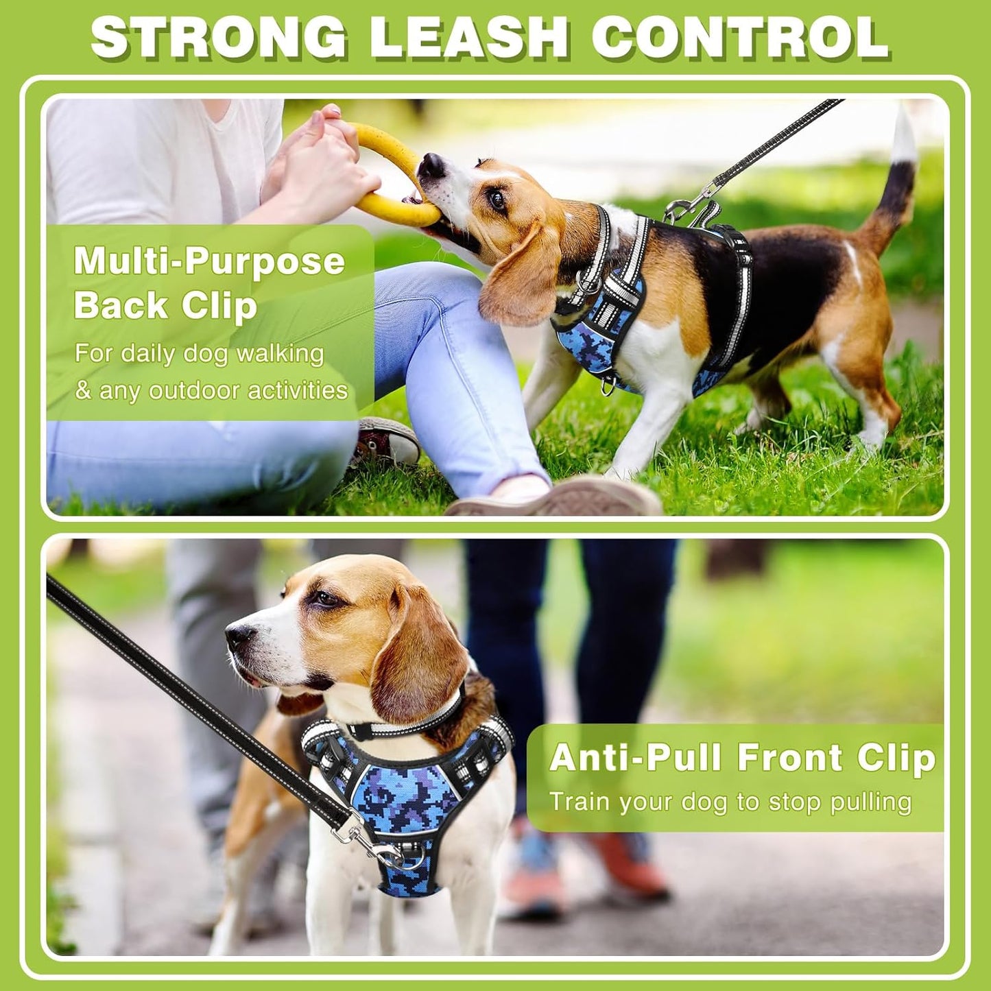 No-Pull Dog Harness with Adjustable Reflective Oxford Vest and Collar, Front/Back Leash Clips for All Dog Sizes, Easy Control Handle for Walking