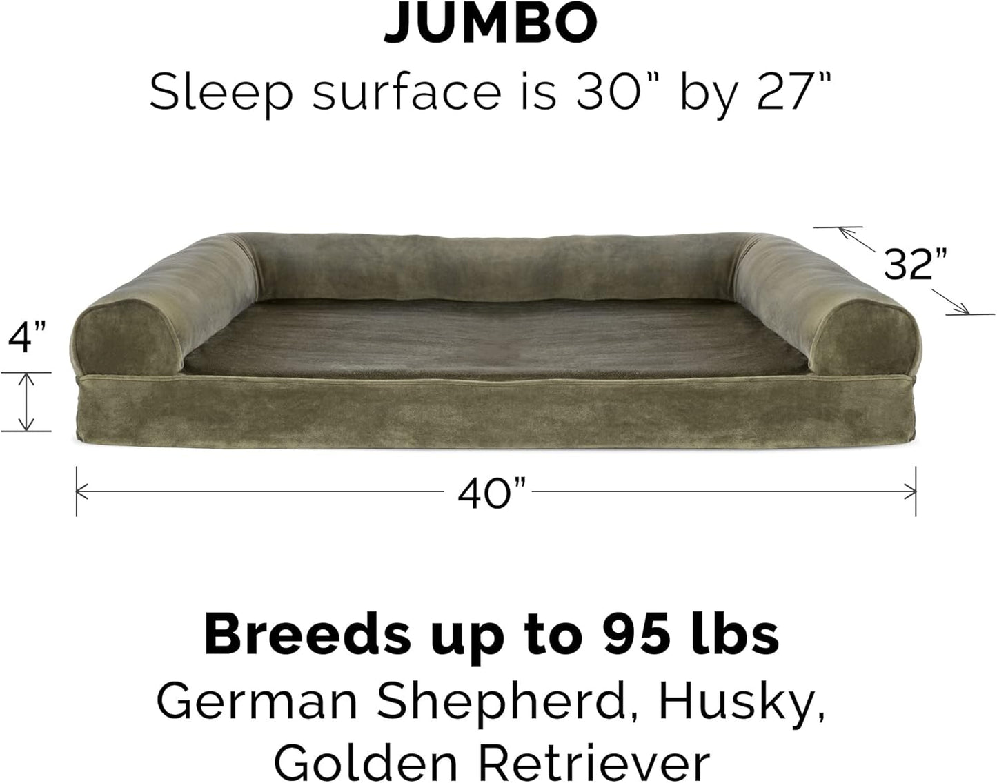 Jumbo Dark Sage Faux Fur & Velvet Replacement Dog Bed Cover, Machine Washable
