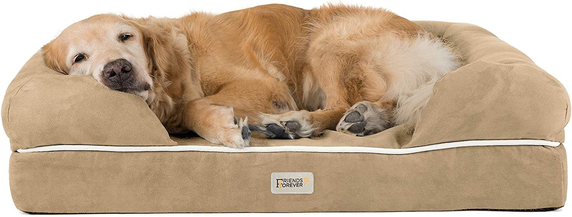 X-Large Orthopedic Dog Bed with Memory Foam Mattress, Calming Couch Design, Wall Rim Pillow, Water-Resistant Liner, Washable Cover, Non-Slip Bottom in Khaki Beige