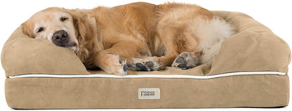 X-Large Orthopedic Dog Bed with Memory Foam Mattress, Calming Couch Design, Wall Rim Pillow, Water-Resistant Liner, Washable Cover, Non-Slip Bottom in Khaki Beige