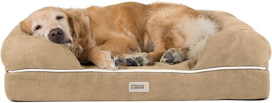 X-Large Orthopedic Dog Bed with Memory Foam Mattress, Calming Couch Design, Wall Rim Pillow, Water-Resistant Liner, Washable Cover, Non-Slip Bottom in Khaki Beige