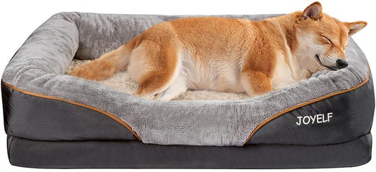 Orthopedic Large Memory Foam Dog Bed with Removable Washable Cover and Complimentary Squeaker Toy