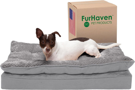 Orthopedic Dog Bed for Medium and Small Breeds with Removable Washable Cover and Pillow Cushion Top, Supports Dogs Up to 35 lbs - Minky Plush and Suede Mattress in Titanium Gray, Medium Size