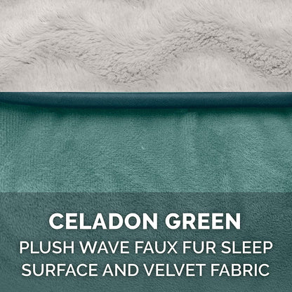 Orthopedic Small Dog Bed with Removable Bolsters and Washable Cover for Dogs Up to 20 lbs - Plush Velvet Waves in Celadon Green