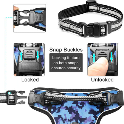 No-Pull Dog Harness with Adjustable Reflective Oxford Vest and Collar, Front/Back Leash Clips for All Dog Sizes, Easy Control Handle for Walking