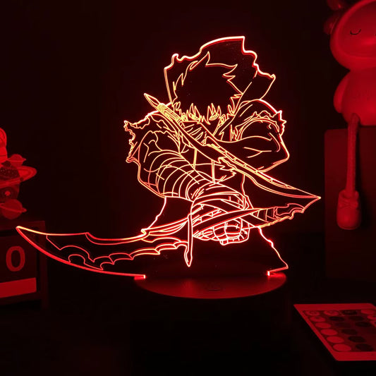 Anime LED Light Stand featuring Sung Jin-Woo Action Figure - Acrylic Decor for Boys' Bedrooms and Manga Enthusiasts