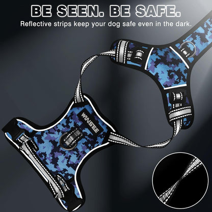 No-Pull Dog Harness with Adjustable Reflective Oxford Vest and Collar, Front/Back Leash Clips for All Dog Sizes, Easy Control Handle for Walking