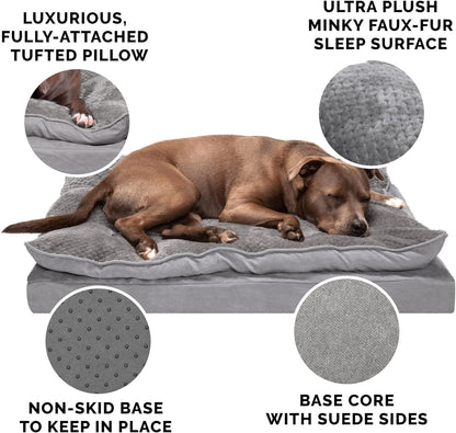 Orthopedic Dog Bed for Medium and Small Breeds with Removable Washable Cover and Pillow Cushion Top, Supports Dogs Up to 35 lbs - Minky Plush and Suede Mattress in Titanium Gray, Medium Size