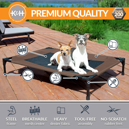 Elevated Outdoor Dog Cot - Breathable Cooling Hammock Pet Bed for Large Dogs, Washable Mesh Cover, Collapsible Portable Design, 42 x 30 In, Chocolate
