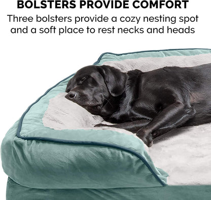 Orthopedic Small Dog Bed with Removable Bolsters and Washable Cover for Dogs Up to 20 lbs - Plush Velvet Waves in Celadon Green