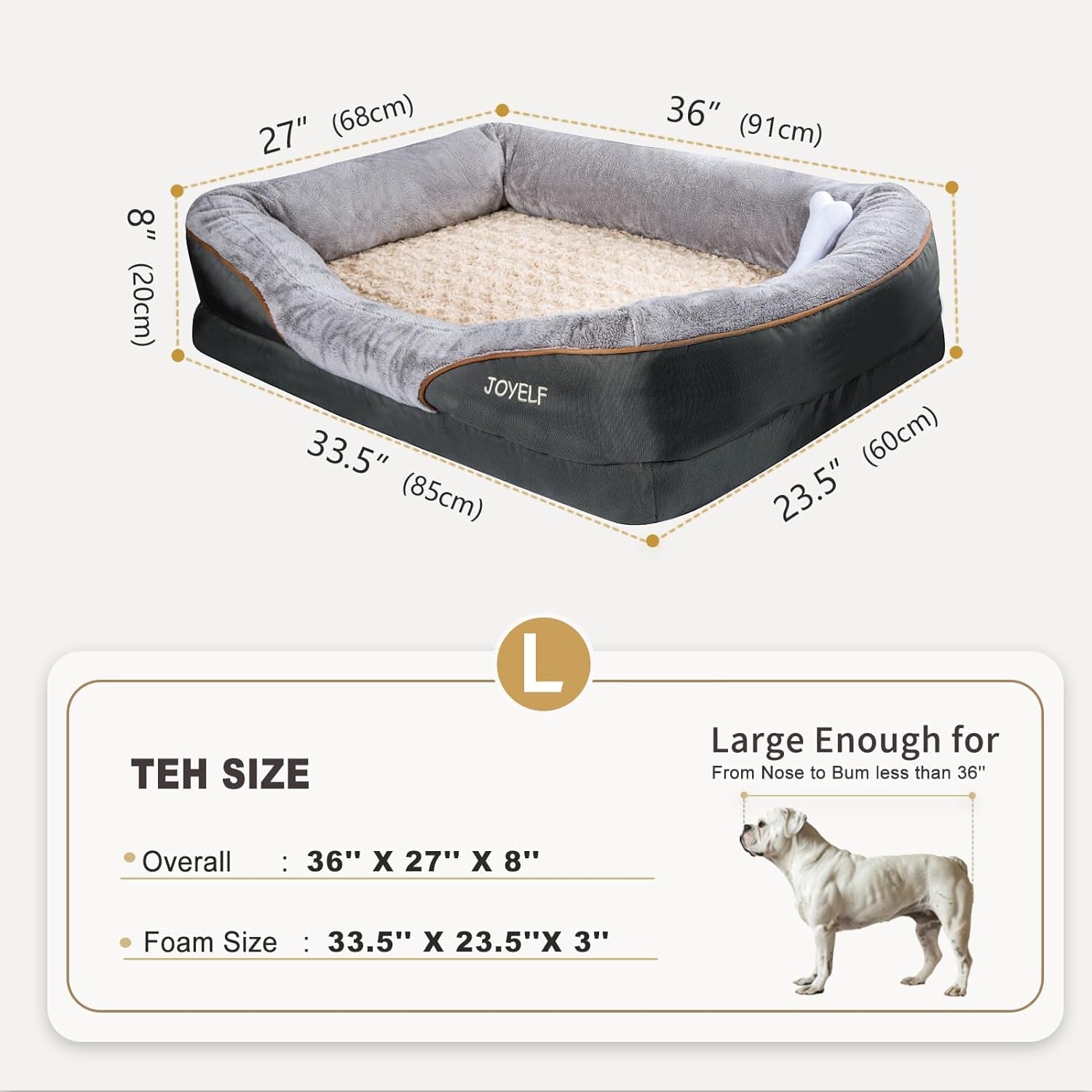 Orthopedic Large Memory Foam Dog Bed with Removable Washable Cover and Complimentary Squeaker Toy