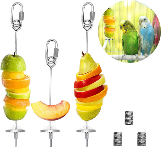 3-Piece Stainless Steel Bird Food Holder and Feeder Toy for Small Animals, Ideal for Parrots, Cockatoos, and Cockatiels