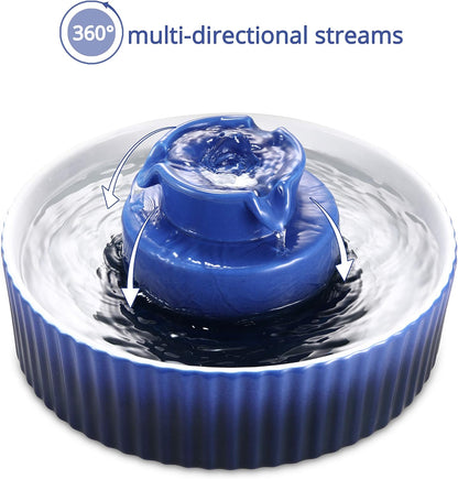 Ceramic Pet Water Fountain, 2.1L Capacity for Dogs and Cats, Includes 3 Carbon Filters and 2 Pumps (Dark Blue)