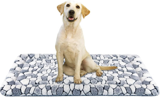 Reversible Dog Crate Pad Bed Mat (Warm & Cool) - Soft, Machine Washable Sleeping Mat for Small to XX-Large Dogs and Cats, Grey Stone Pattern