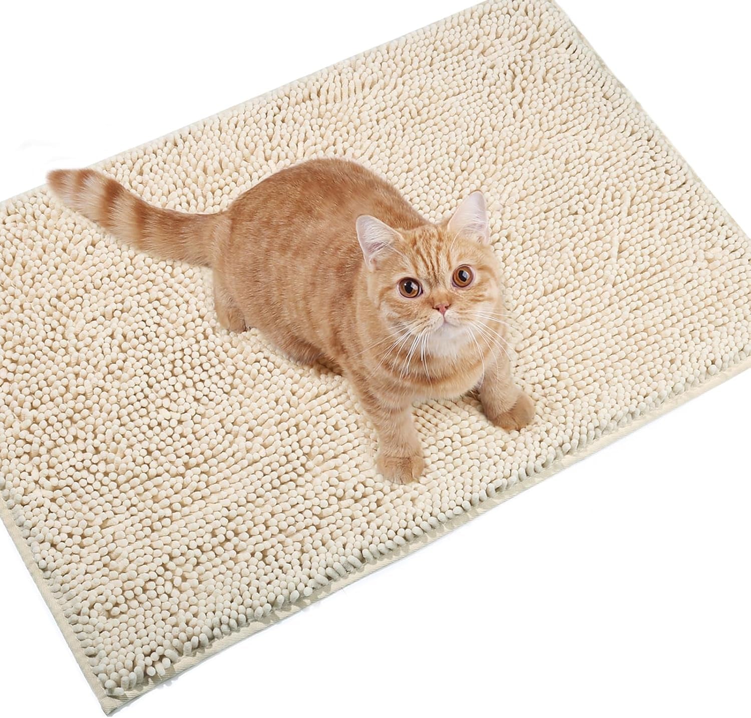 Cat Litter Mat - 31" x 20" Waterproof Litter Trapping Rug, Soft and Machine Washable, Beige