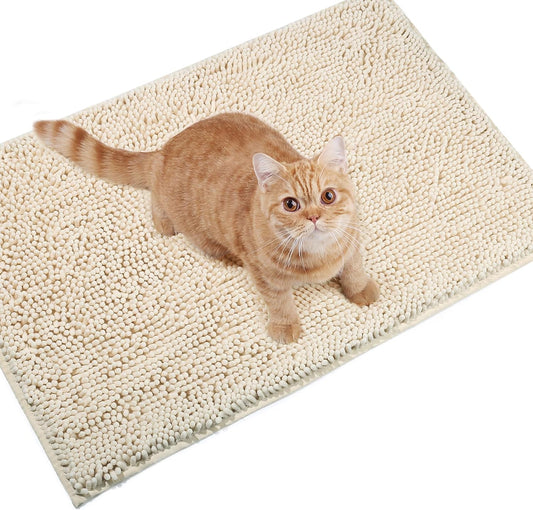 Cat Litter Mat - 31" x 20" Waterproof Litter Trapping Rug, Soft and Machine Washable, Beige