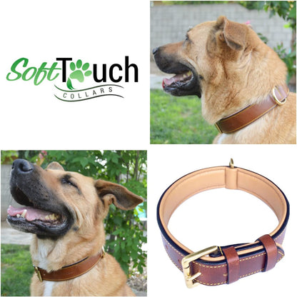 Premium Genuine Leather Padded Dog Collar - Large Brown, 24" Length x 1.5" Width, Fits Neck Sizes 18" to 21