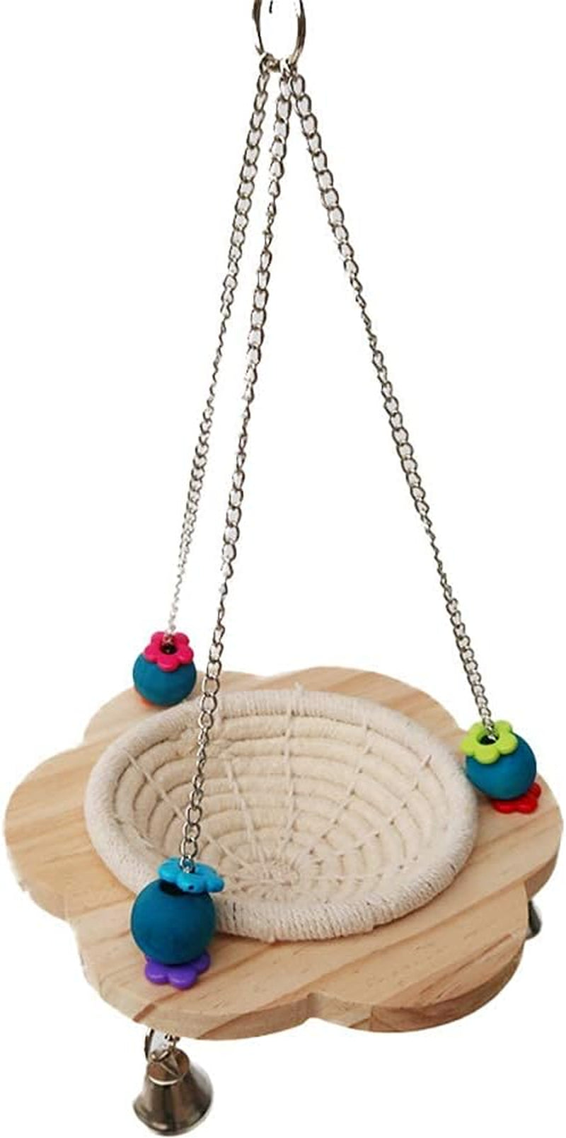 Handmade Cotton Bird Nest Swing Hammock for Parakeets, Cockatiels, Conures, Lovebirds, and Finches with Colorful Chew Toy and Bells