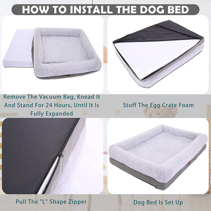 Orthopedic Medium Dog Bed with Bolster Sides, Removable Washable Cover, Non-Skid Base, Egg Foam Couch for Comfortable Sleeping, 31 x 25 Inches, Gray