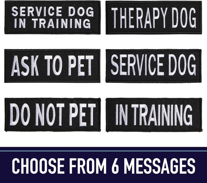 Service Dog Harness Patches | Velcro-Backed Embroidered Patches for Vests | Do Not Pet, Dog in Training, Service Dog, Emotional Support | Removable Hook and Loop Design