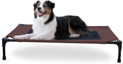 Elevated Outdoor Dog Cot - Breathable Cooling Hammock Pet Bed for Large Dogs, Washable Mesh Cover, Collapsible Portable Design, 42 x 30 In, Chocolate