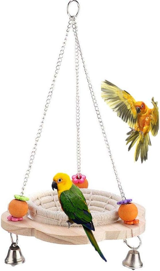 Handmade Cotton Bird Nest Swing Hammock for Parakeets, Cockatiels, Conures, Lovebirds, and Finches with Colorful Chew Toy and Bells