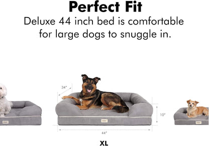 X-Large Orthopedic Dog Bed with Memory Foam Mattress, Calming Couch Design, Wall Rim Pillow, Water-Resistant Liner, Washable Cover, Non-Slip Bottom in Khaki Beige