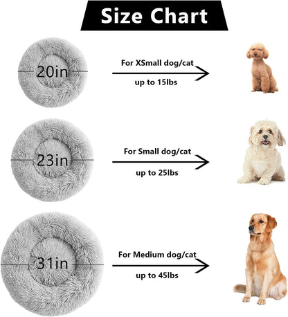 Anti-Anxiety Round Plush Cat and Dog Bed - Cozy, Machine Washable, 20x20 Inch, Grey