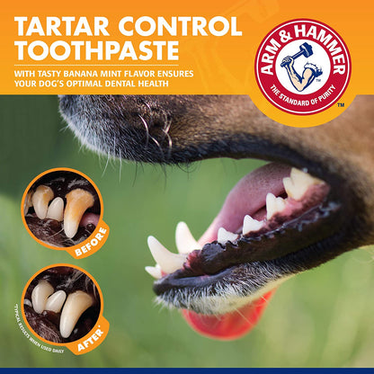 Tartar Control Kit for Dogs - 3-Piece Set with Toothpaste, Toothbrush, and Fingerbrush in Banana Mint Flavor, Reduces Plaque and Tartar Buildup