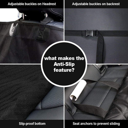 Premium Waterproof Dog Seat Covers for Cars, Trucks, and SUVs - Heavy-Duty 600D Fabric, Non-Slip Backing, Hammock Style, Black, Set of 2