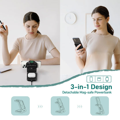 3 in 1 Wireless Charging Station for Iphone 16, 15 & Apple Watch, 5000Mah Magsafe Power Bank