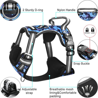 No-Pull Dog Harness with Adjustable Reflective Oxford Vest and Collar, Front/Back Leash Clips for All Dog Sizes, Easy Control Handle for Walking