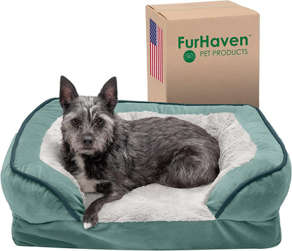 Orthopedic Small Dog Bed with Removable Bolsters and Washable Cover for Dogs Up to 20 lbs - Plush Velvet Waves in Celadon Green