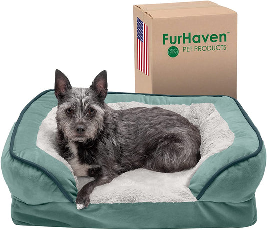 Orthopedic Small Dog Bed with Removable Bolsters and Washable Cover for Dogs Up to 20 lbs - Plush Velvet Waves in Celadon Green