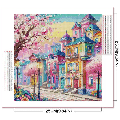 5D DIY Diamond Mosaic Art Kit - Pink Scenery House Street Painting - Complete Embroidery Set for Women - Ideal Gift for 2024