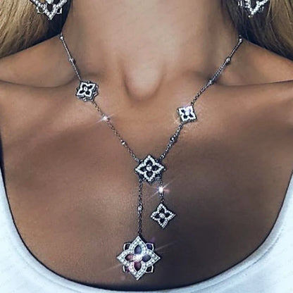 GODK TRENDY Long Tassel Statement Necklace for Women - Elegant Cubic Zirconia Bridal Jewelry Gift for Weddings and Parties