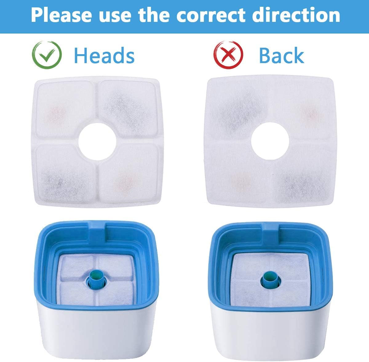 Cat Water Fountain Replacement Filters, 8-Pack for 84Oz/2.5L Fountains
