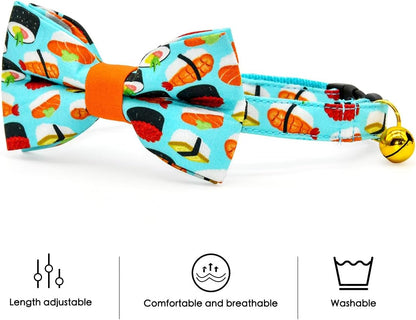 Sushi-Themed Breakaway Safety Collar with Bow Tie for Kittens - Ideal for Weddings and Birthdays