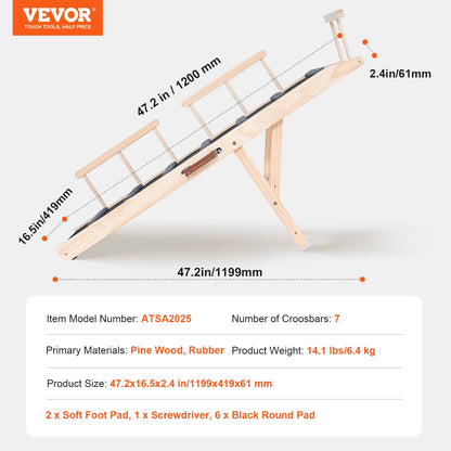 Dog Ramp Folding Ladder Anti-Slip High Adjustable Wooden Pet Ramp Removable for Small Old Dog Climbing Stairs Sofa Car