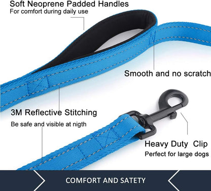 6Ft Heavy Duty Dog Leash with Padded Traffic Handles, Reflective Design for Enhanced Control and Safety Training, Ideal for Large and Medium Dogs (Light Blue)