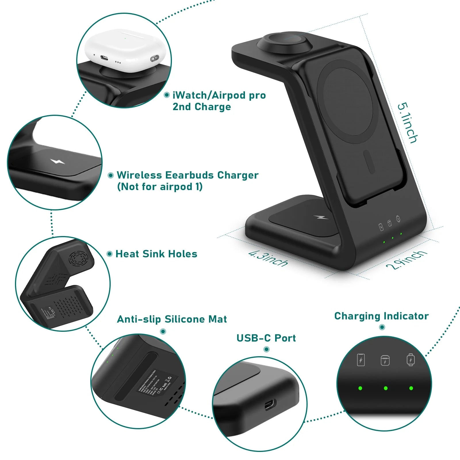 3 in 1 Wireless Charging Station for Iphone 16, 15 & Apple Watch, 5000Mah Magsafe Power Bank